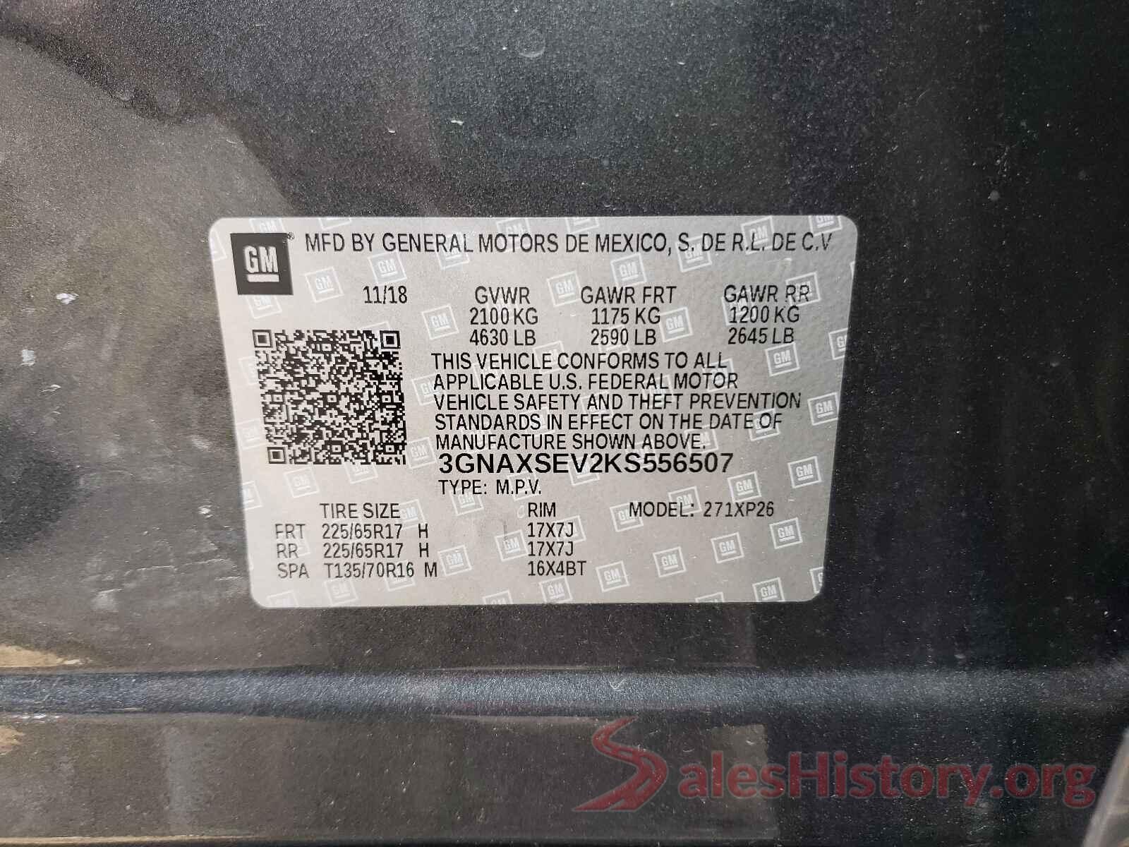 3GNAXSEV2KS556507 2019 CHEVROLET EQUINOX