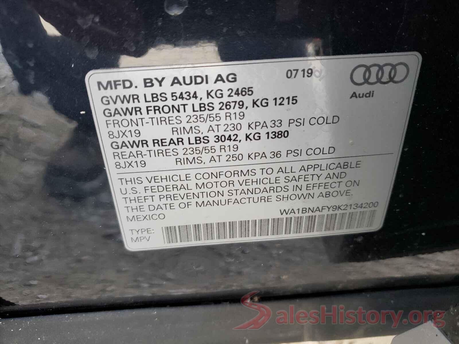 WA1BNAFY9K2134200 2019 AUDI Q5