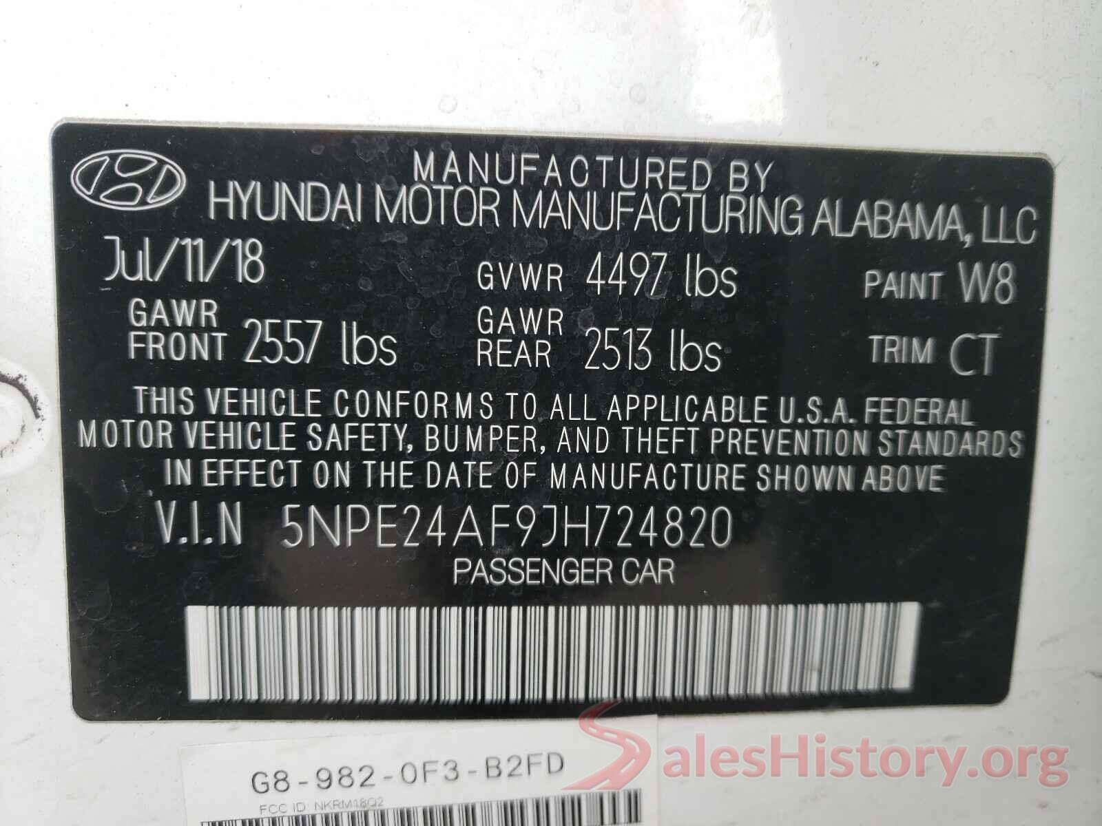 5NPE24AF9JH724820 2018 HYUNDAI SONATA