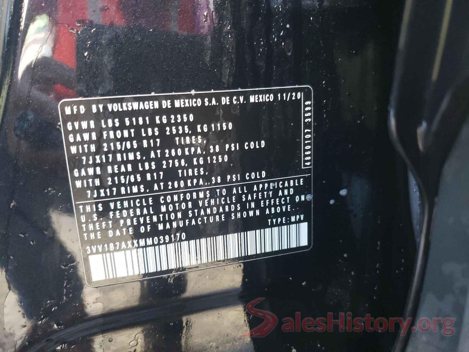 3VV1B7AXXMM039170 2021 VOLKSWAGEN TIGUAN