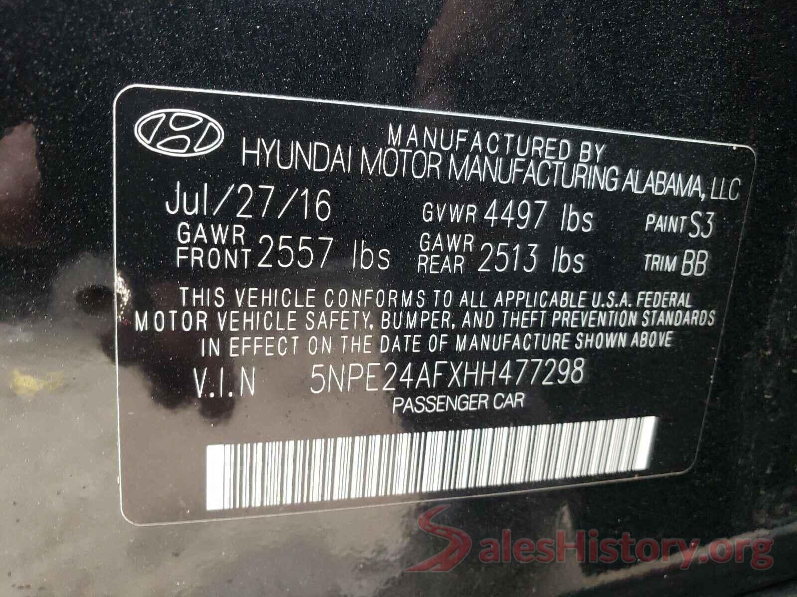 5NPE24AFXHH477298 2017 HYUNDAI SONATA