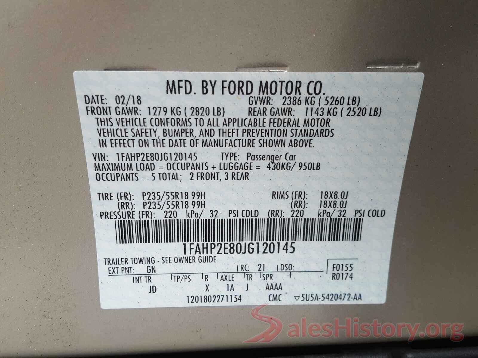 1FAHP2E80JG120145 2018 FORD TAURUS