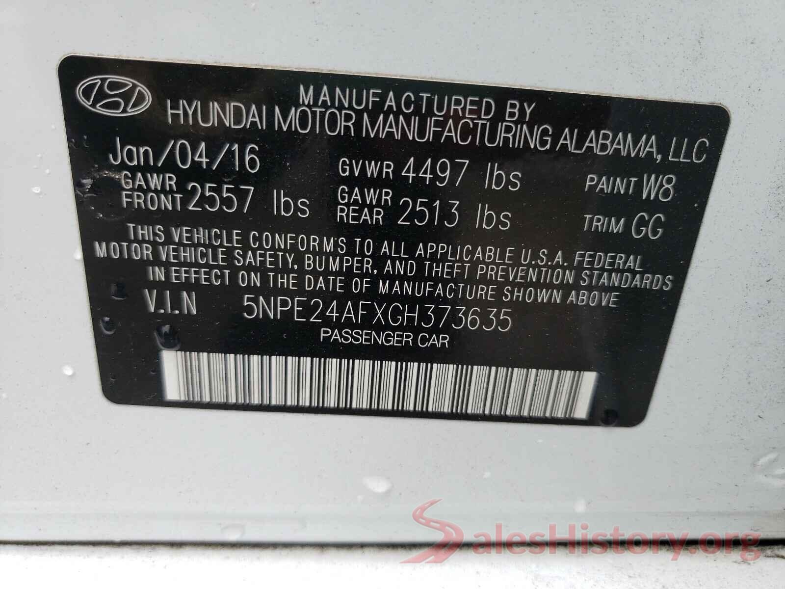 5NPE24AFXGH373635 2016 HYUNDAI SONATA