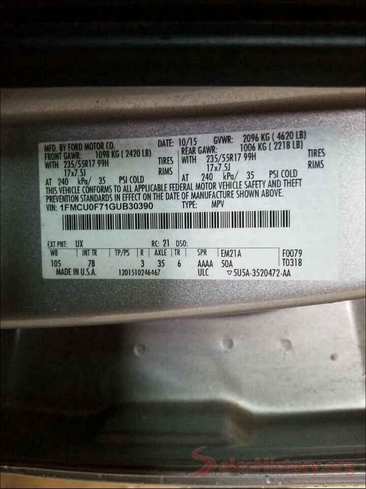 1FMCU0F71GUB30390 2016 FORD ESCAPE