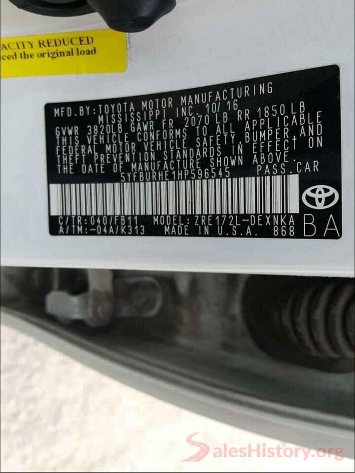 5YFBURHE1HP596545 2017 TOYOTA COROLLA