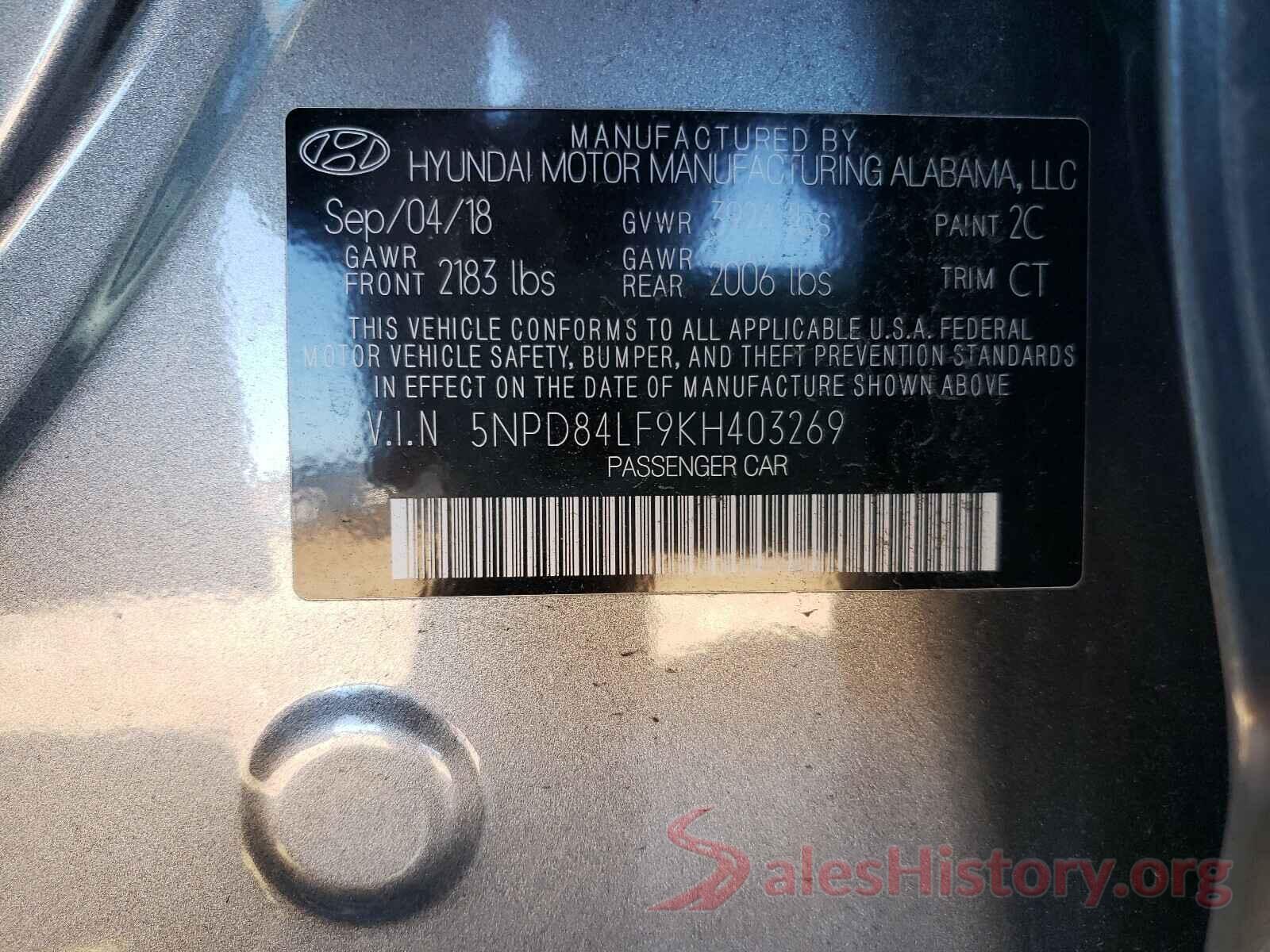 5NPD84LF9KH403269 2019 HYUNDAI ELANTRA