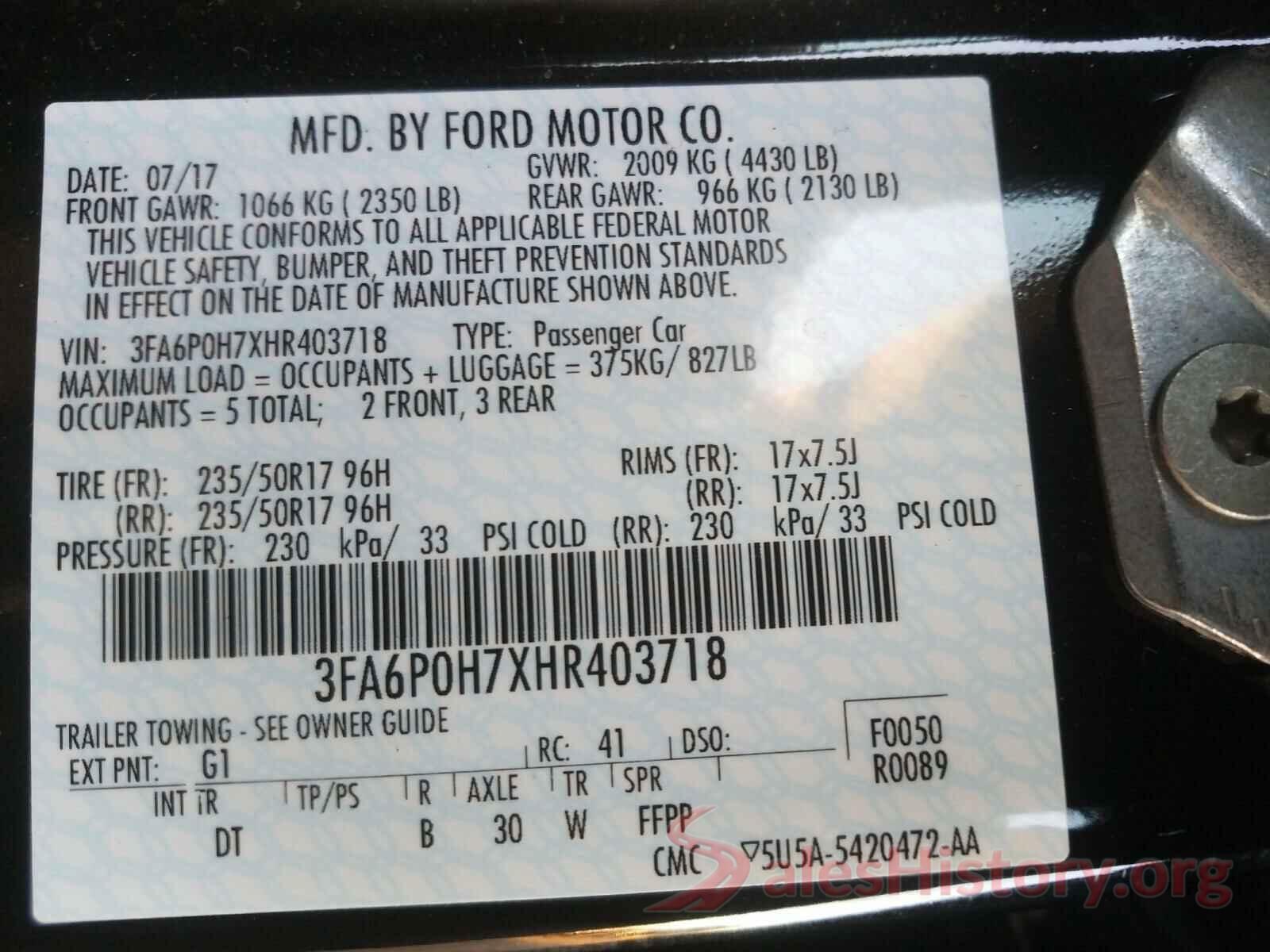 3FA6P0H7XHR403718 2017 FORD FUSION