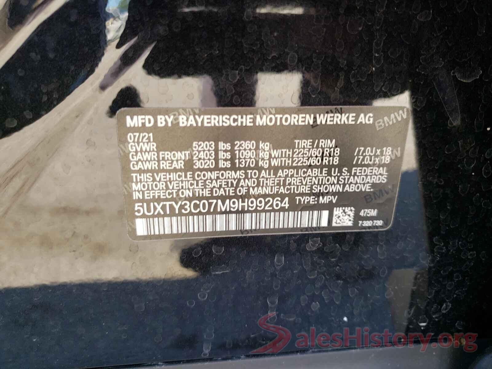 5UXTY3C07M9H99264 2021 BMW X3