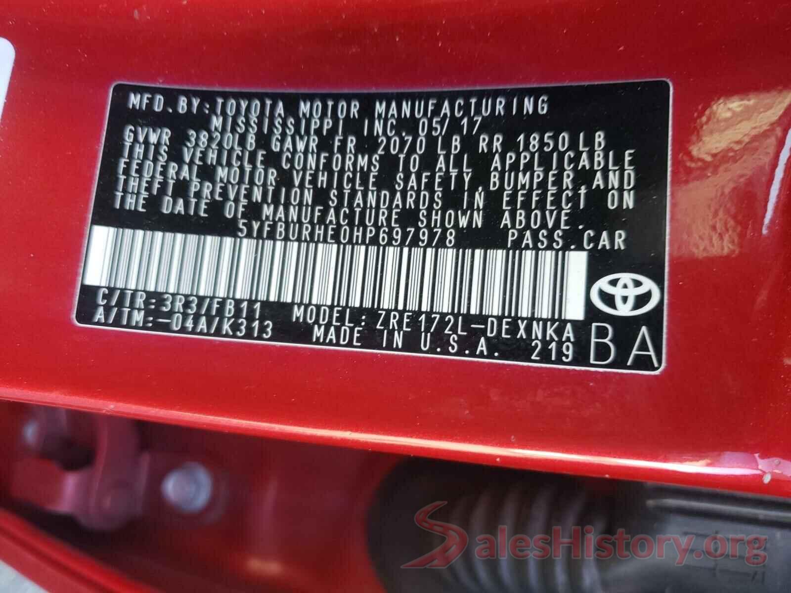 5YFBURHE0HP697978 2017 TOYOTA COROLLA