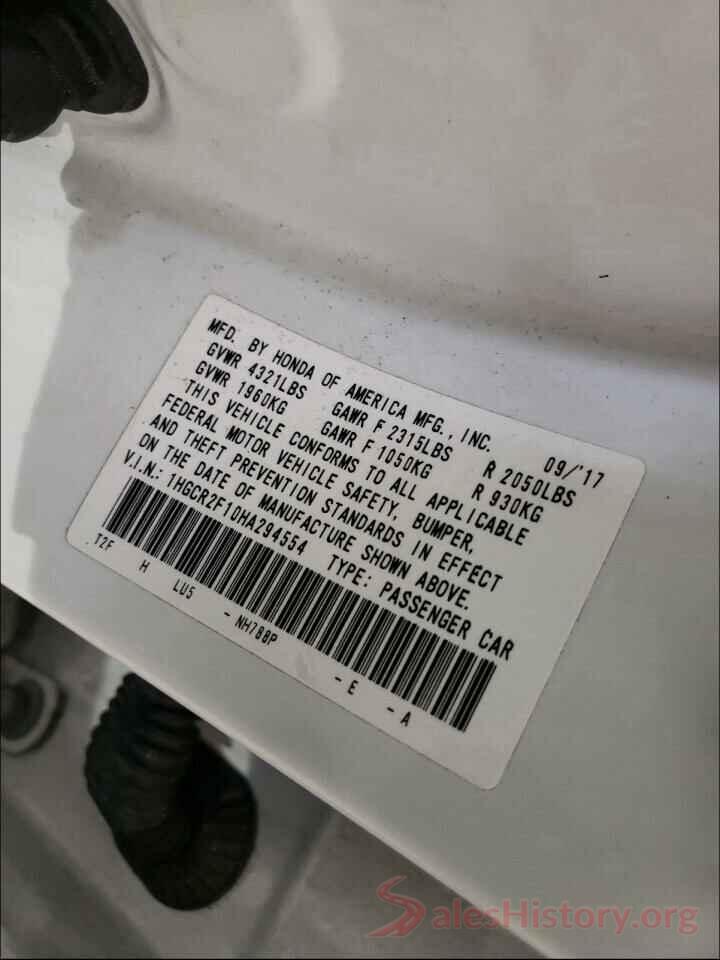 1HGCR2F10HA294554 2017 HONDA ACCORD