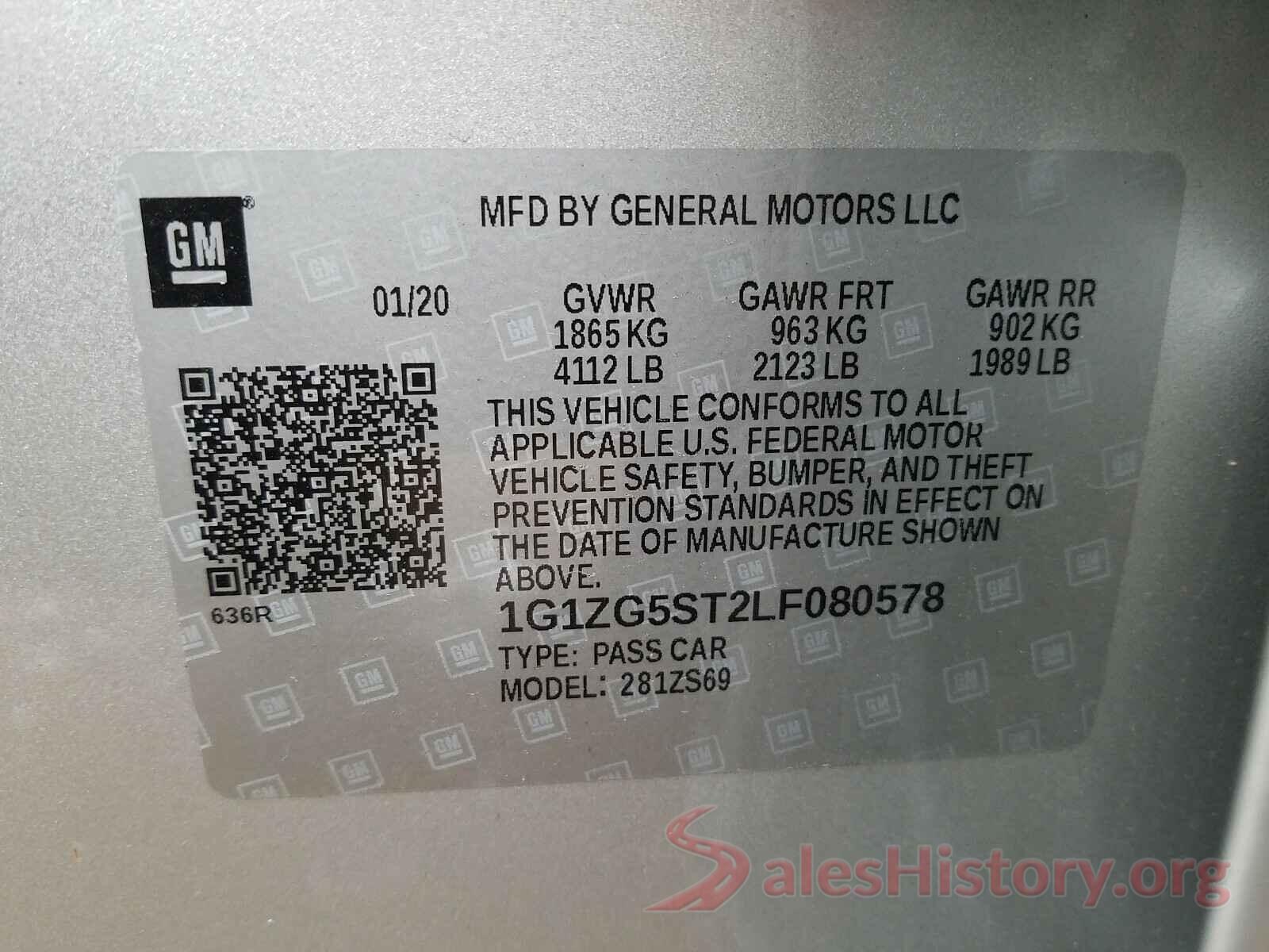 1G1ZG5ST2LF080578 2020 CHEVROLET MALIBU