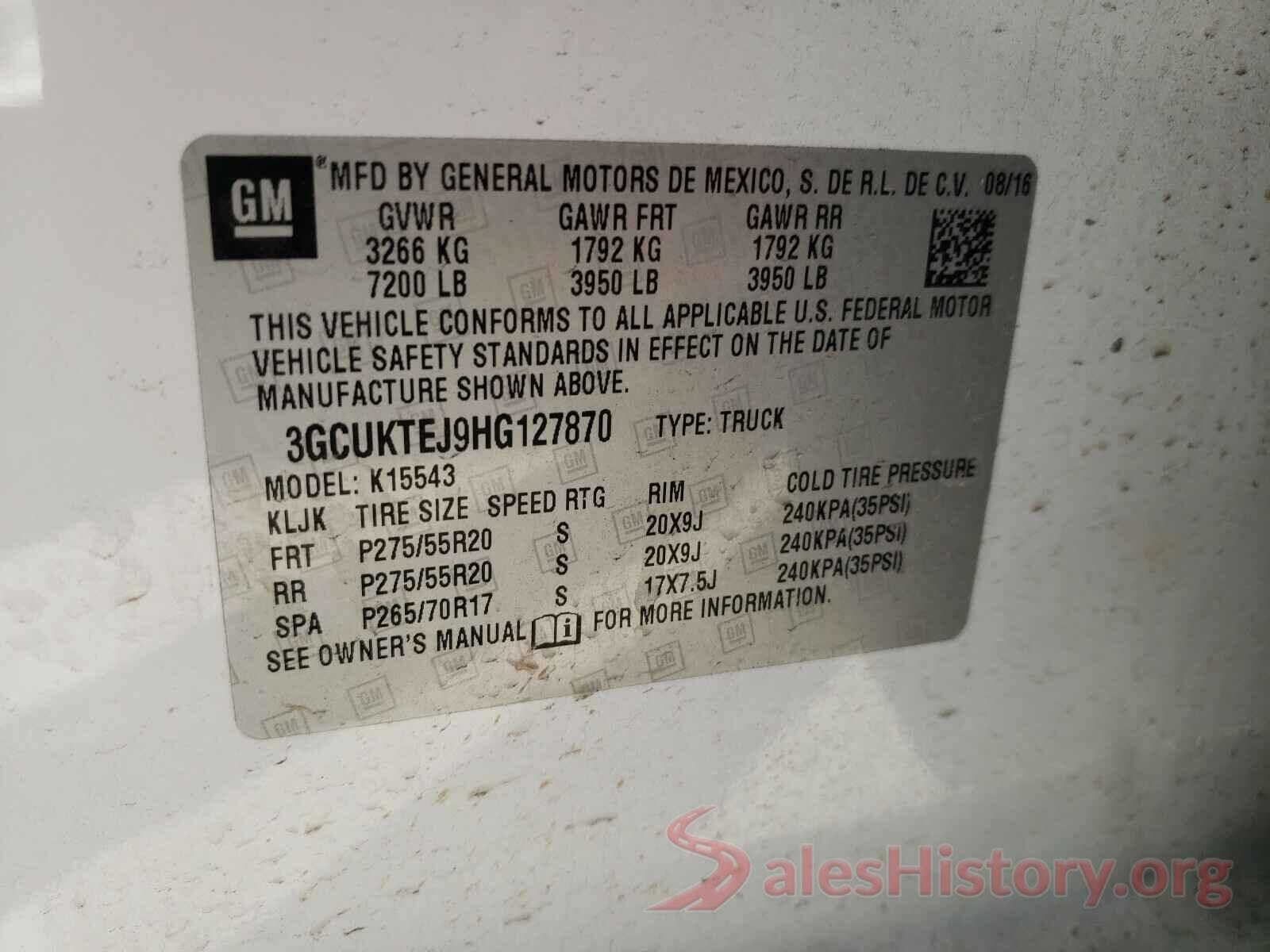 3GCUKTEJ9HG127870 2017 CHEVROLET SILVERADO