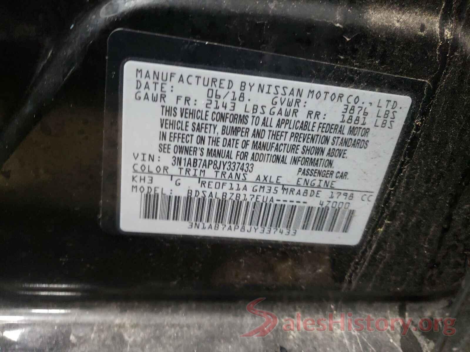 3N1AB7AP8JY337433 2018 NISSAN SENTRA