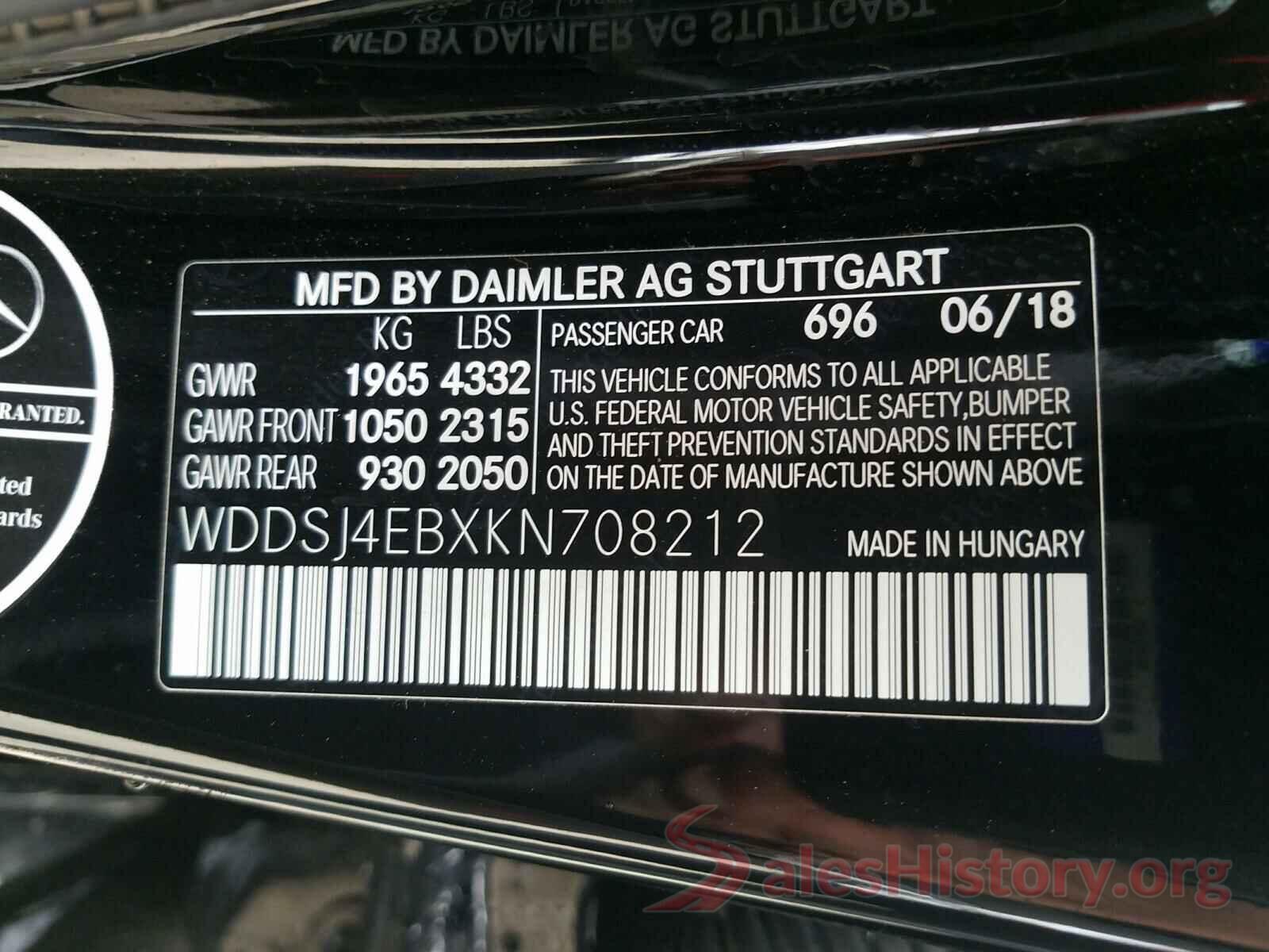 WDDSJ4EBXKN708212 2019 MERCEDES-BENZ C CLASS