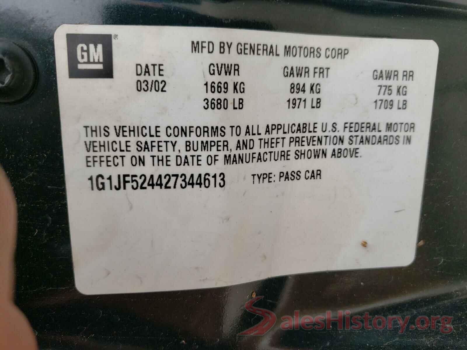 1G1JF524427344613 2002 CHEVROLET CAVALIER