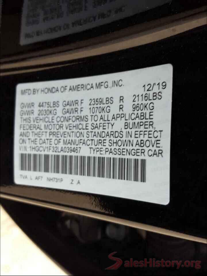 1HGCV1F32LA039467 2020 HONDA ACCORD