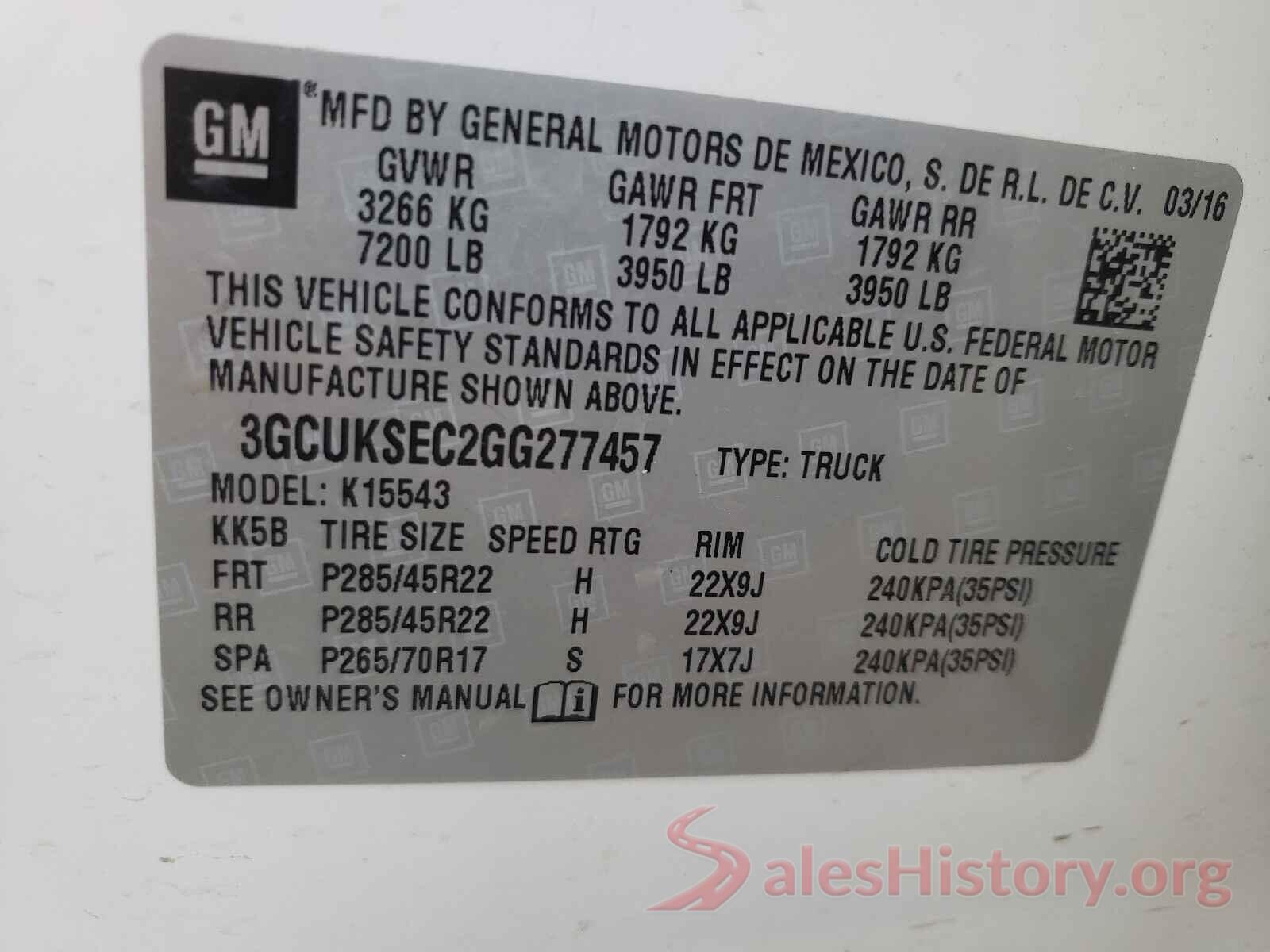 3GCUKSEC2GG277457 2016 CHEVROLET SILVERADO