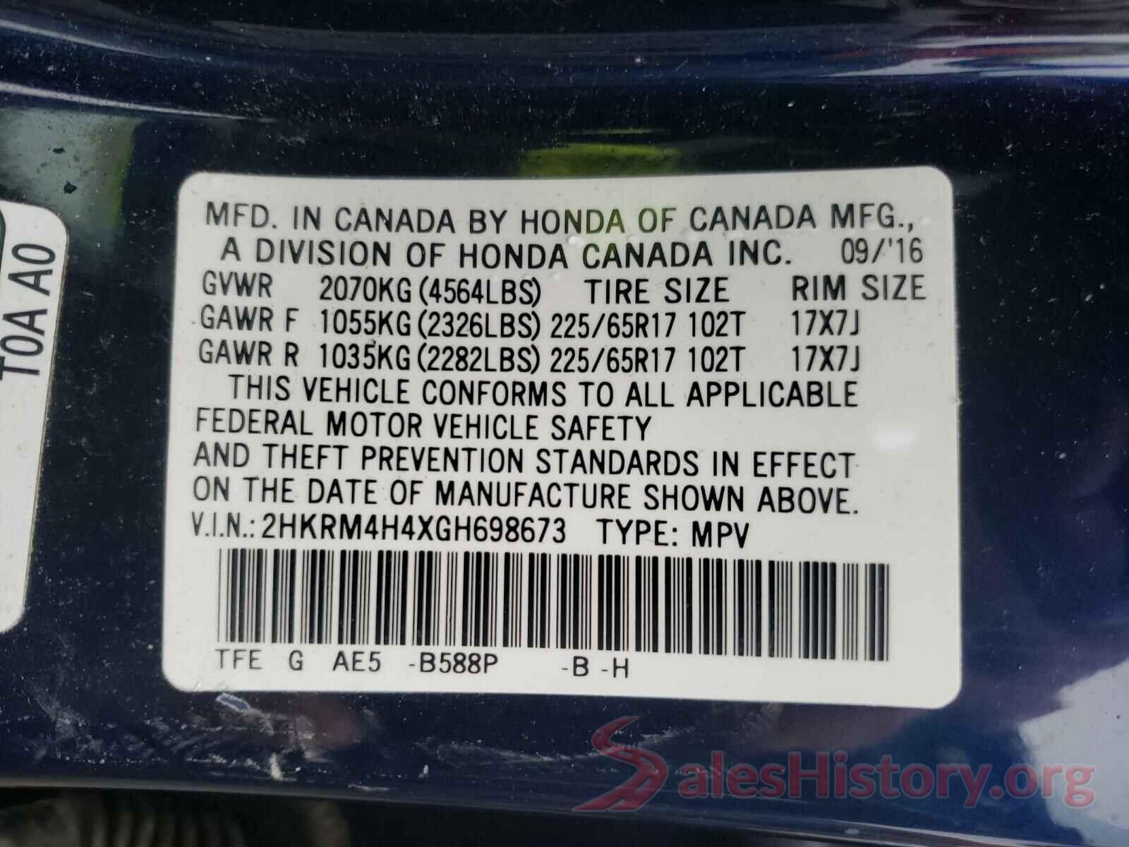 2HKRM4H4XGH698673 2016 HONDA CRV