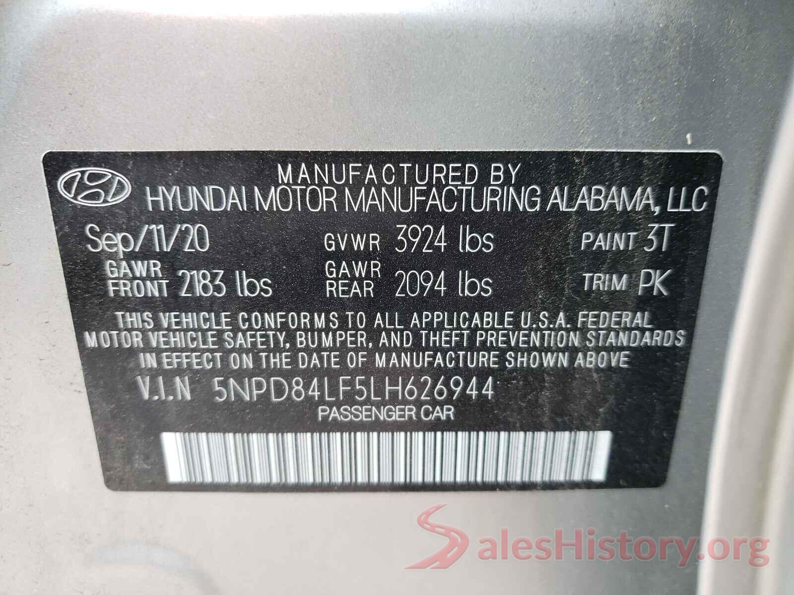 5NPD84LF5LH626944 2020 HYUNDAI ELANTRA