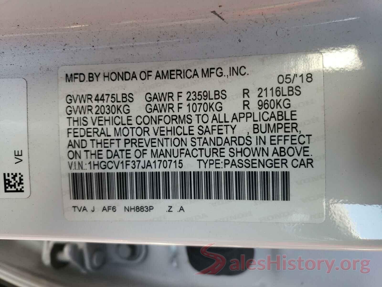 1HGCV1F37JA170715 2018 HONDA ACCORD