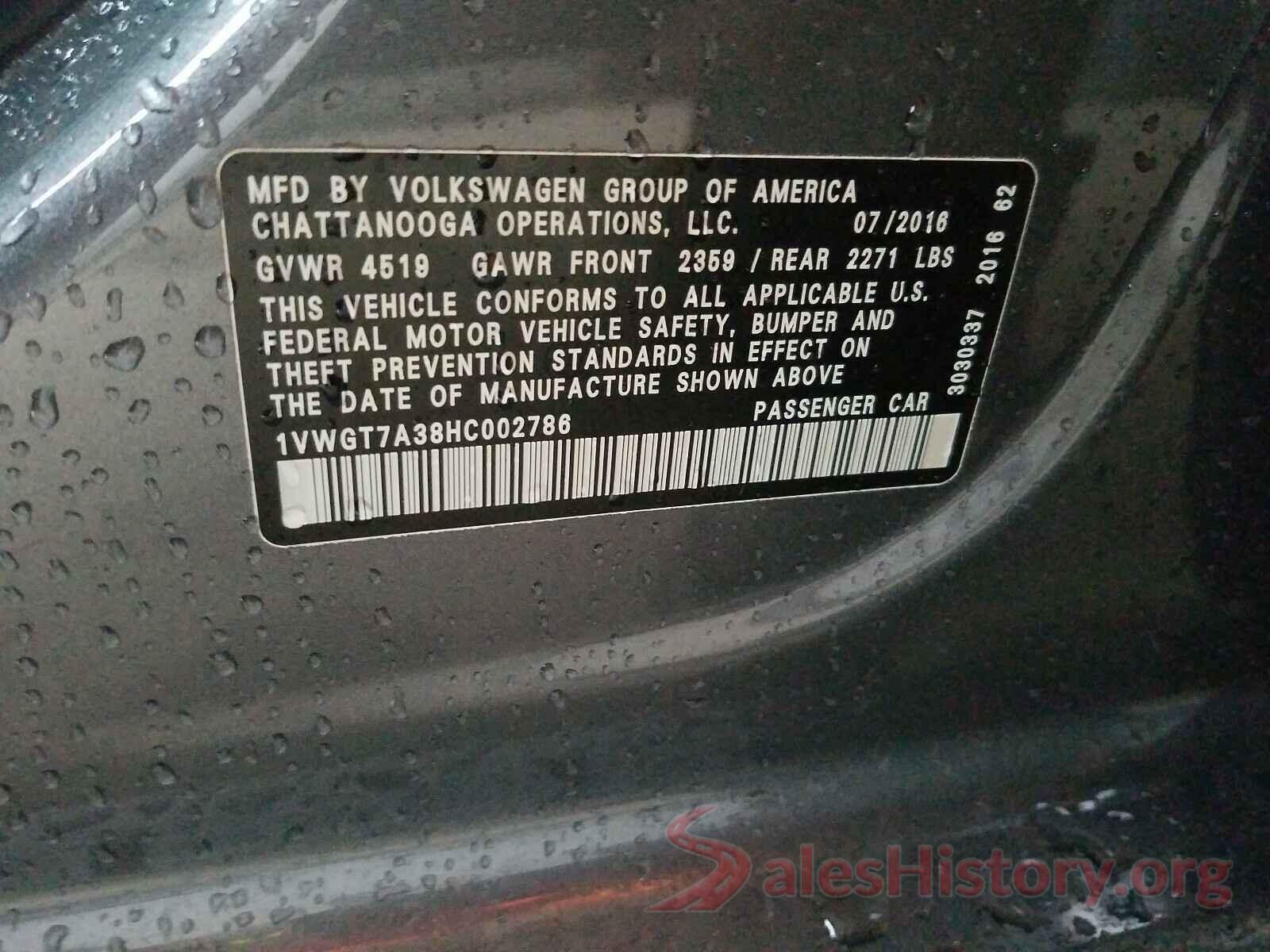 1VWGT7A38HC002786 2017 VOLKSWAGEN PASSAT