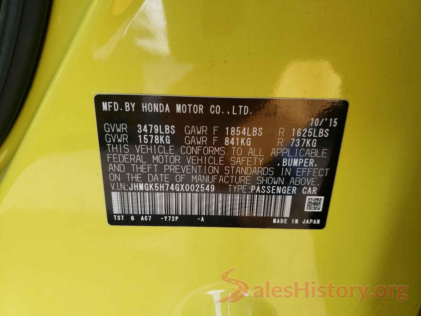 JHMGK5H74GX002549 2016 HONDA FIT