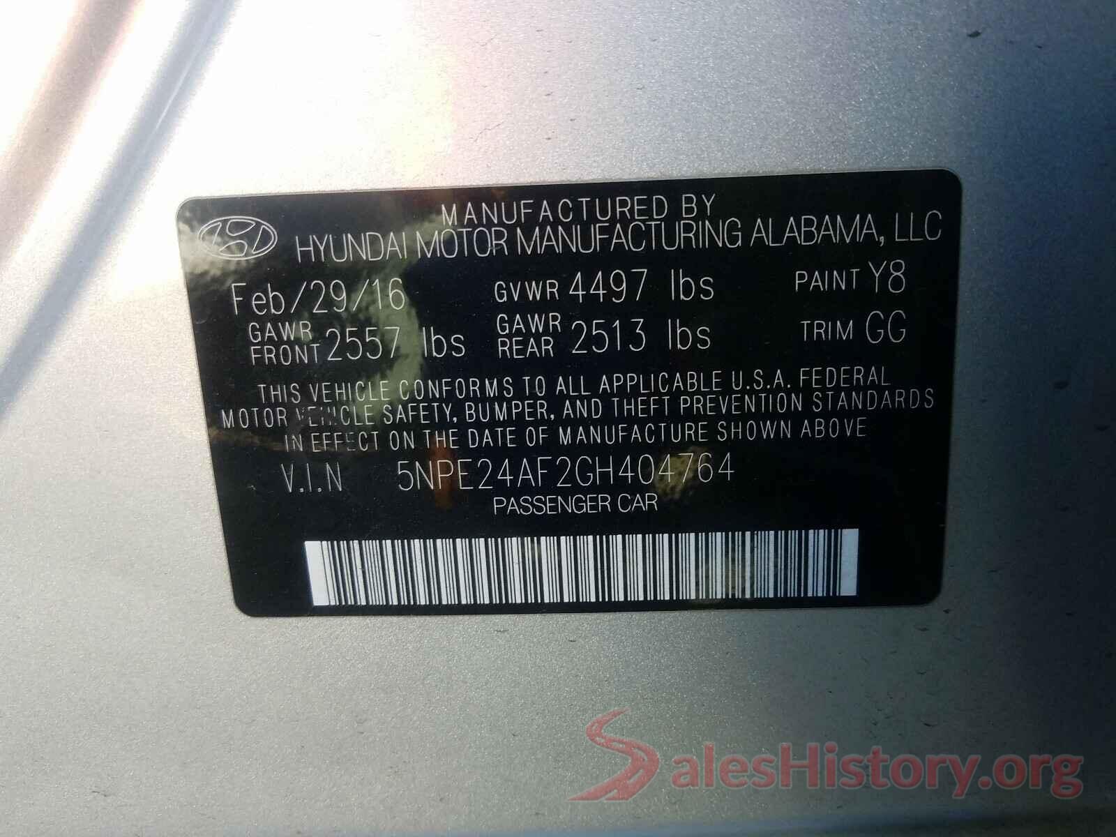 5NPE24AF2GH404764 2016 HYUNDAI SONATA