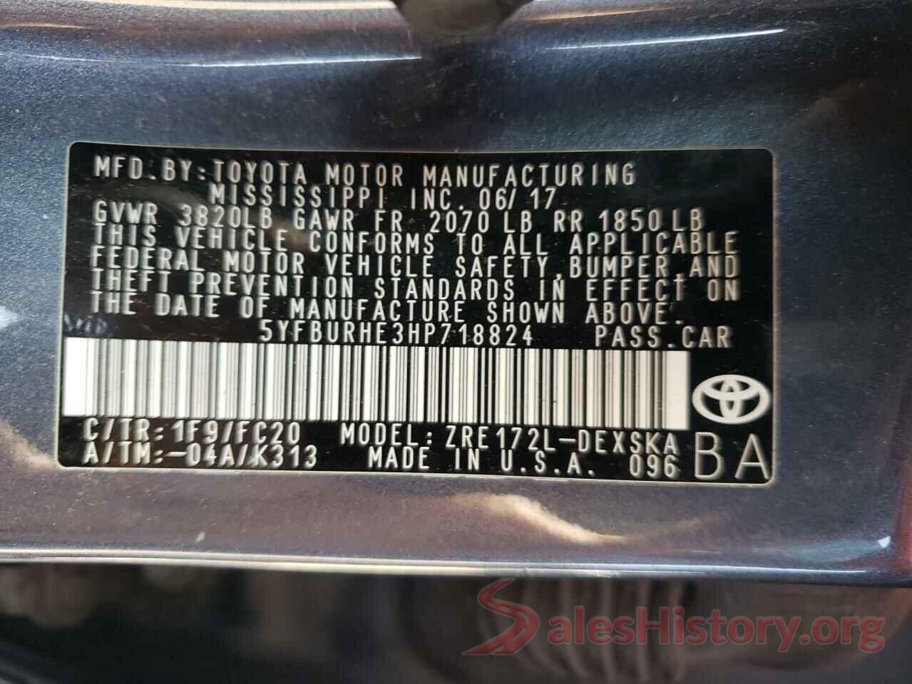 5YFBURHE3HP718824 2017 TOYOTA COROLLA