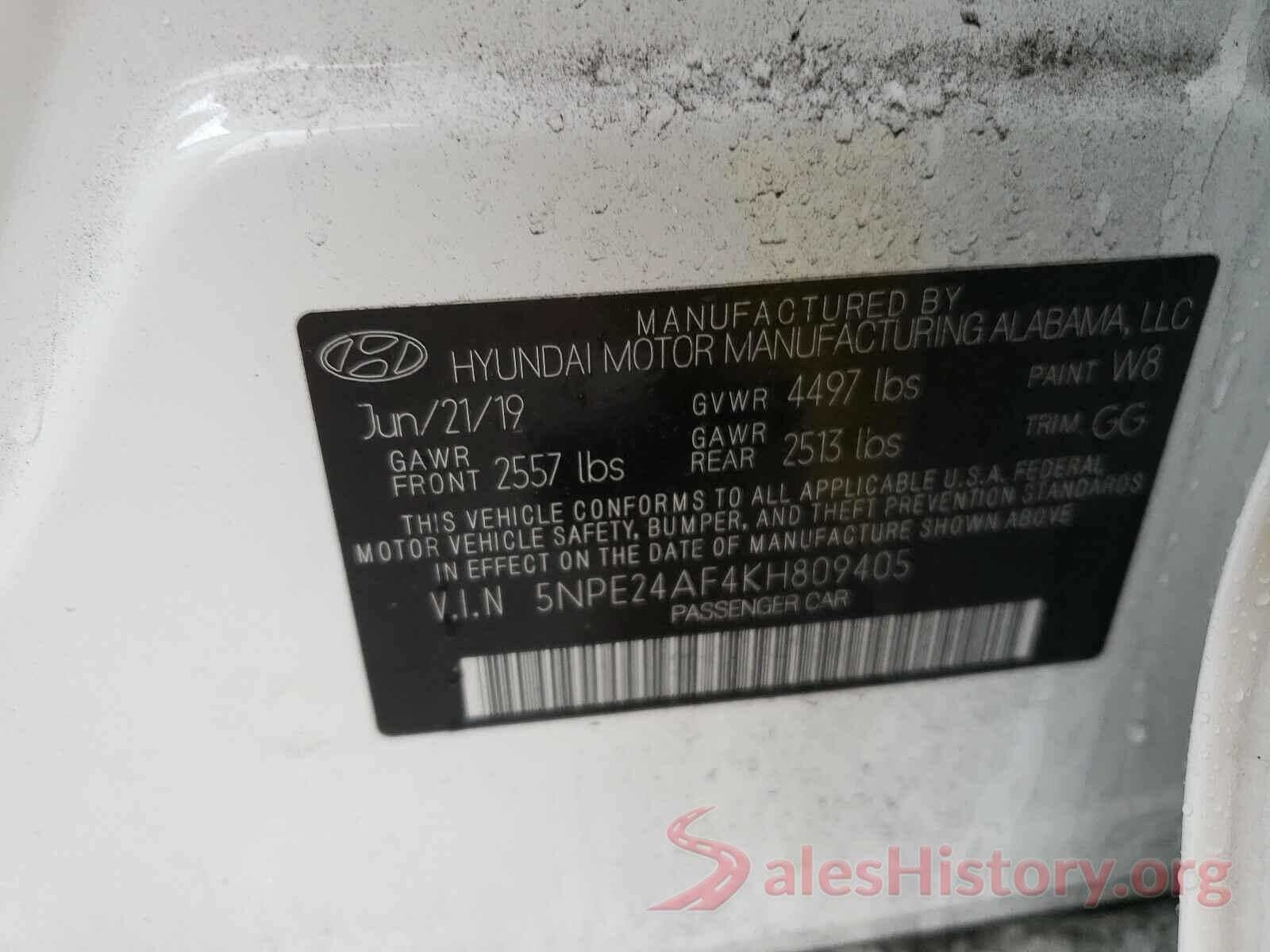 5NPE24AF4KH809405 2019 HYUNDAI SONATA