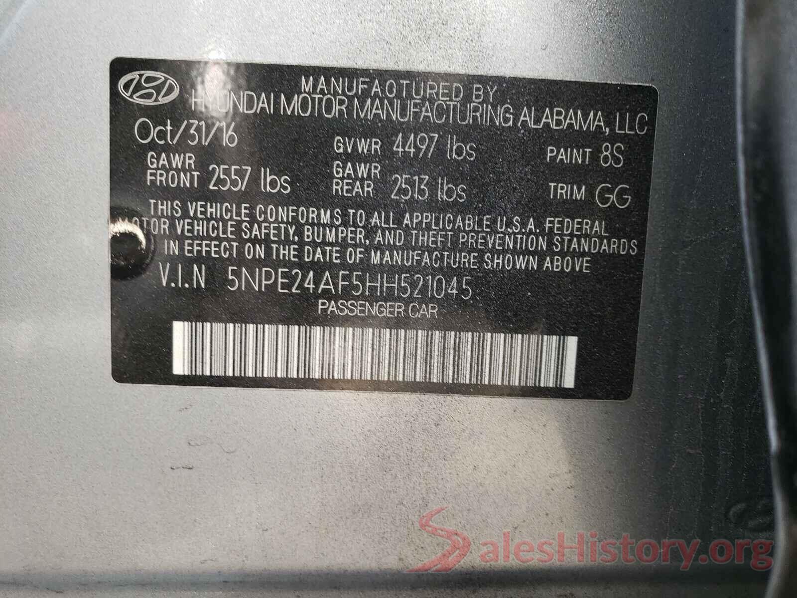 5NPE24AF5HH521045 2017 HYUNDAI SONATA