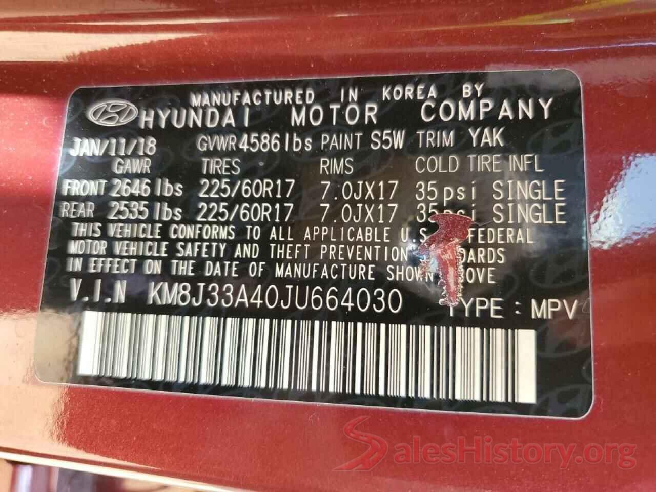 KM8J33A40JU664030 2018 HYUNDAI TUCSON