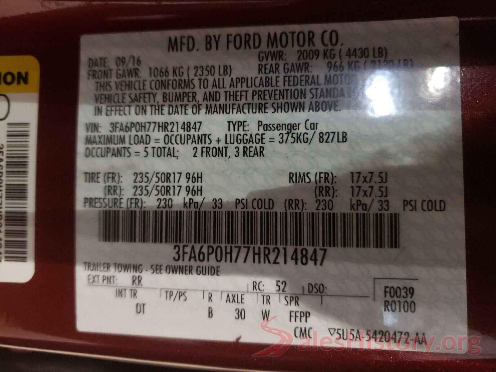 3FA6P0H77HR214847 2017 FORD FUSION