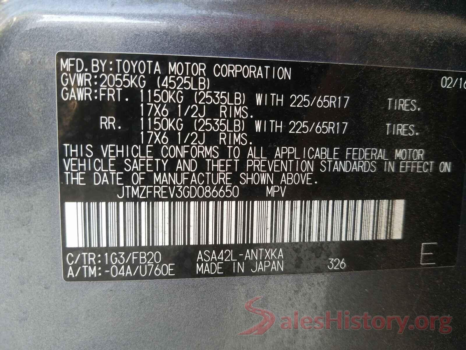 JTMZFREV3GD086650 2016 TOYOTA RAV4