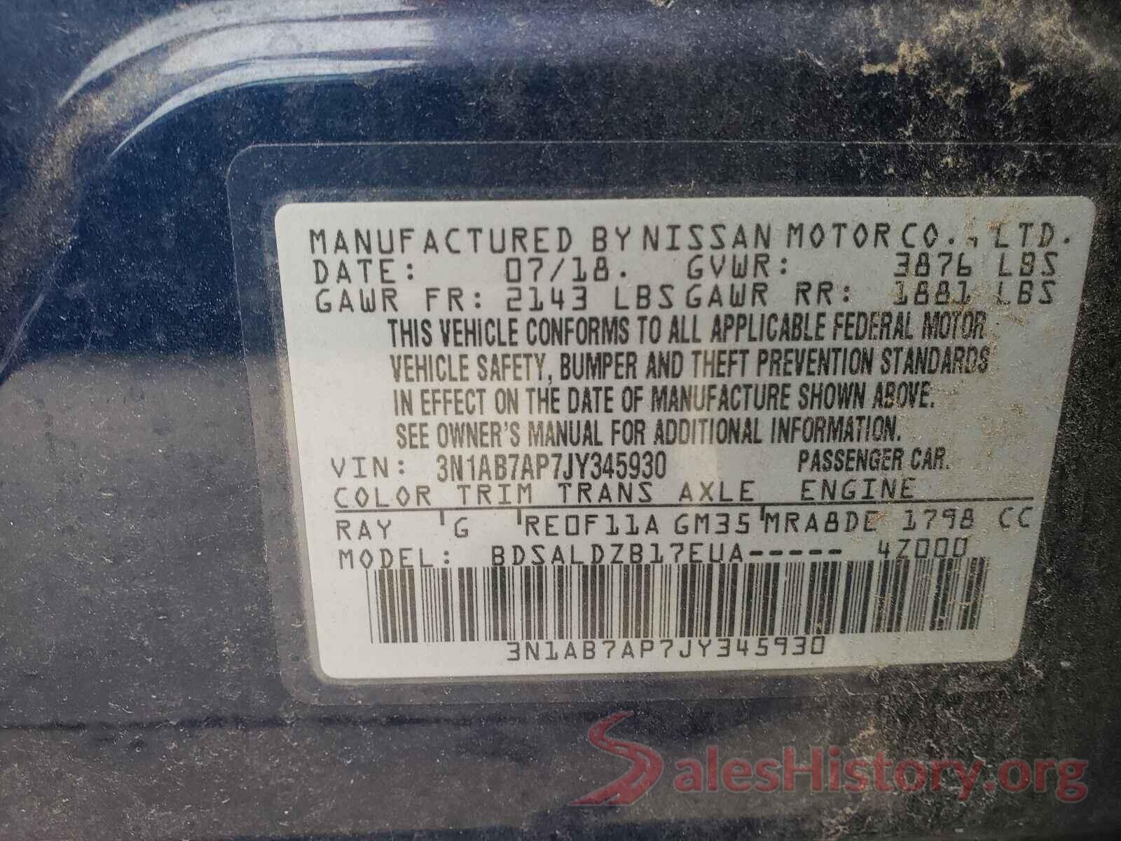 3N1AB7AP7JY345930 2018 NISSAN SENTRA