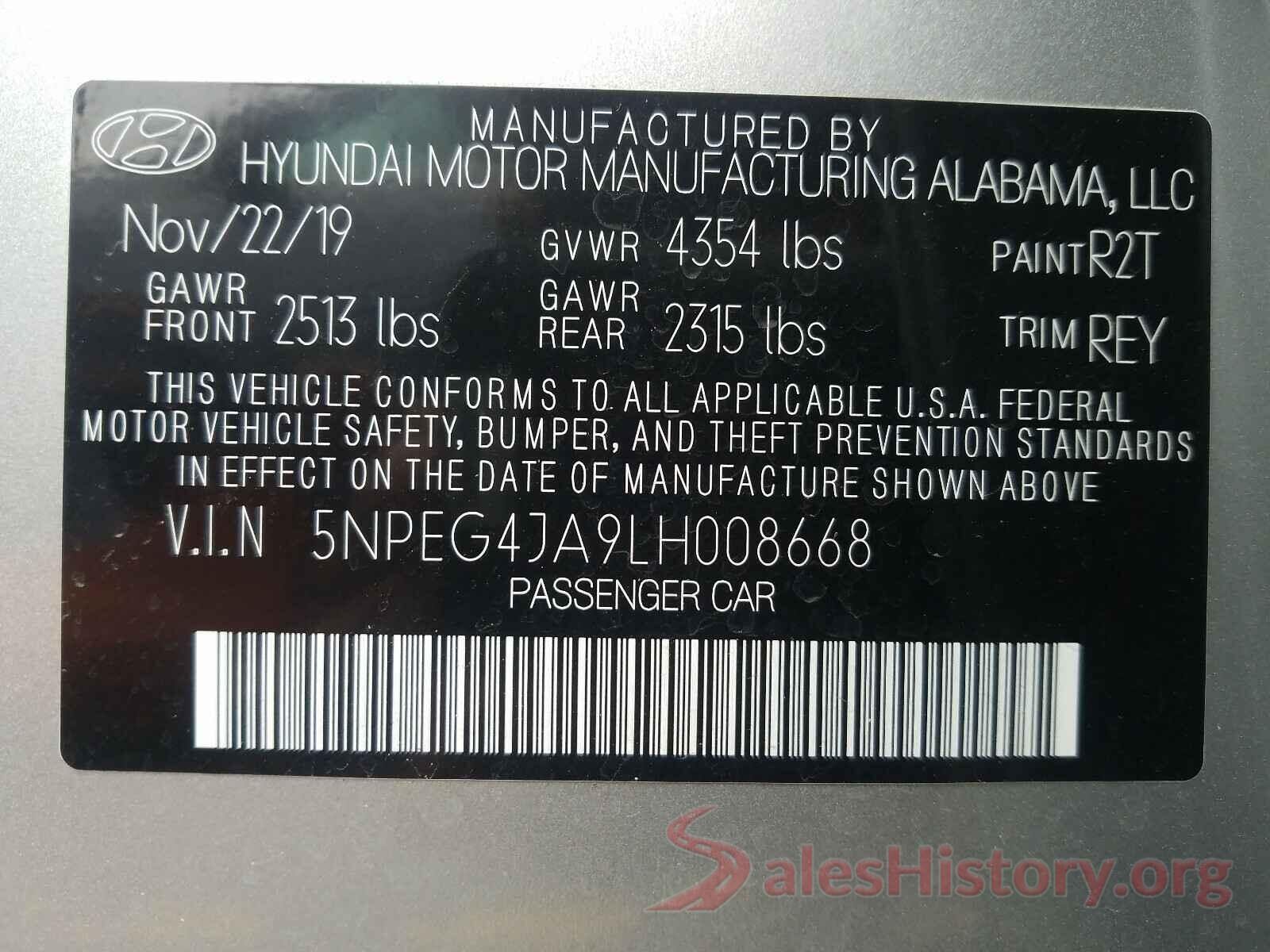 5NPEG4JA9LH008668 2020 HYUNDAI SONATA