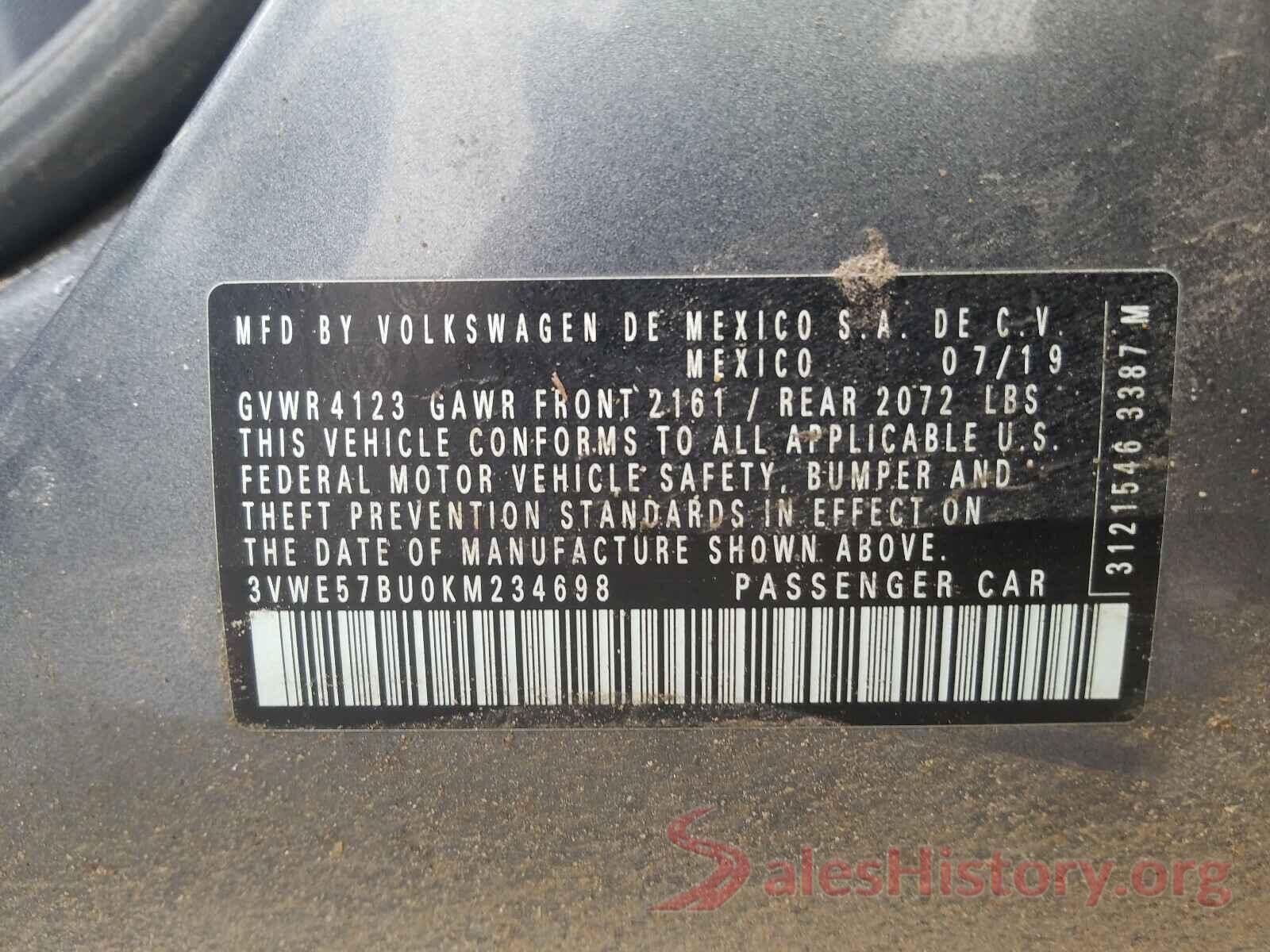 3VWE57BU0KM234698 2019 VOLKSWAGEN JETTA