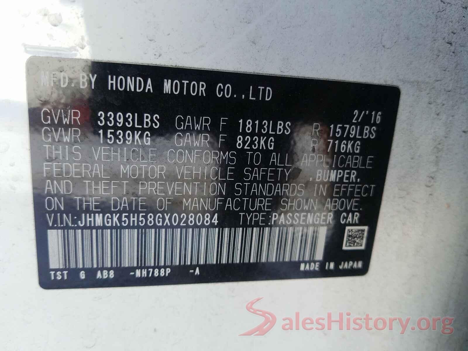 JHMGK5H58GX028084 2016 HONDA FIT