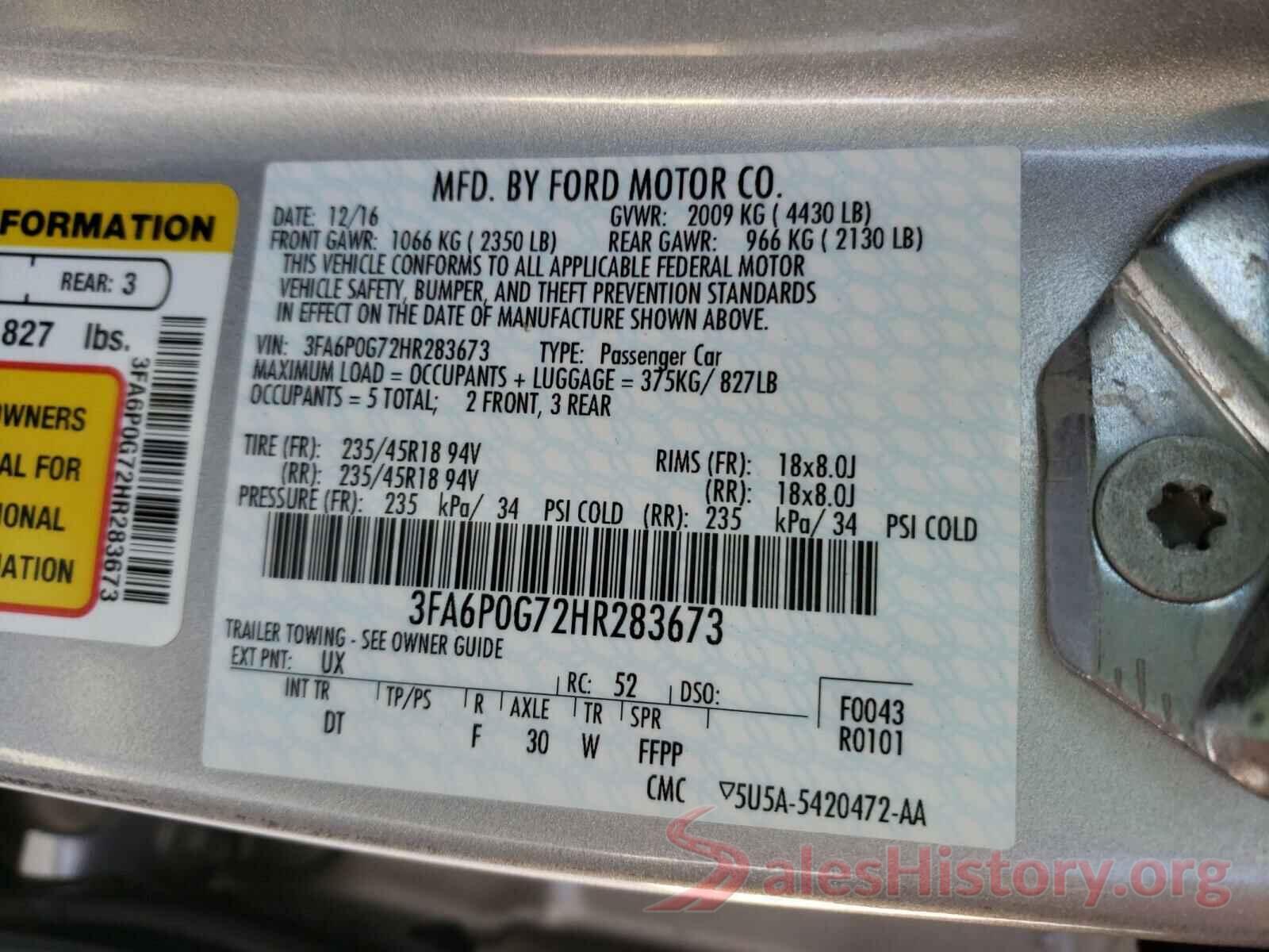 3FA6P0G72HR283673 2017 FORD FUSION