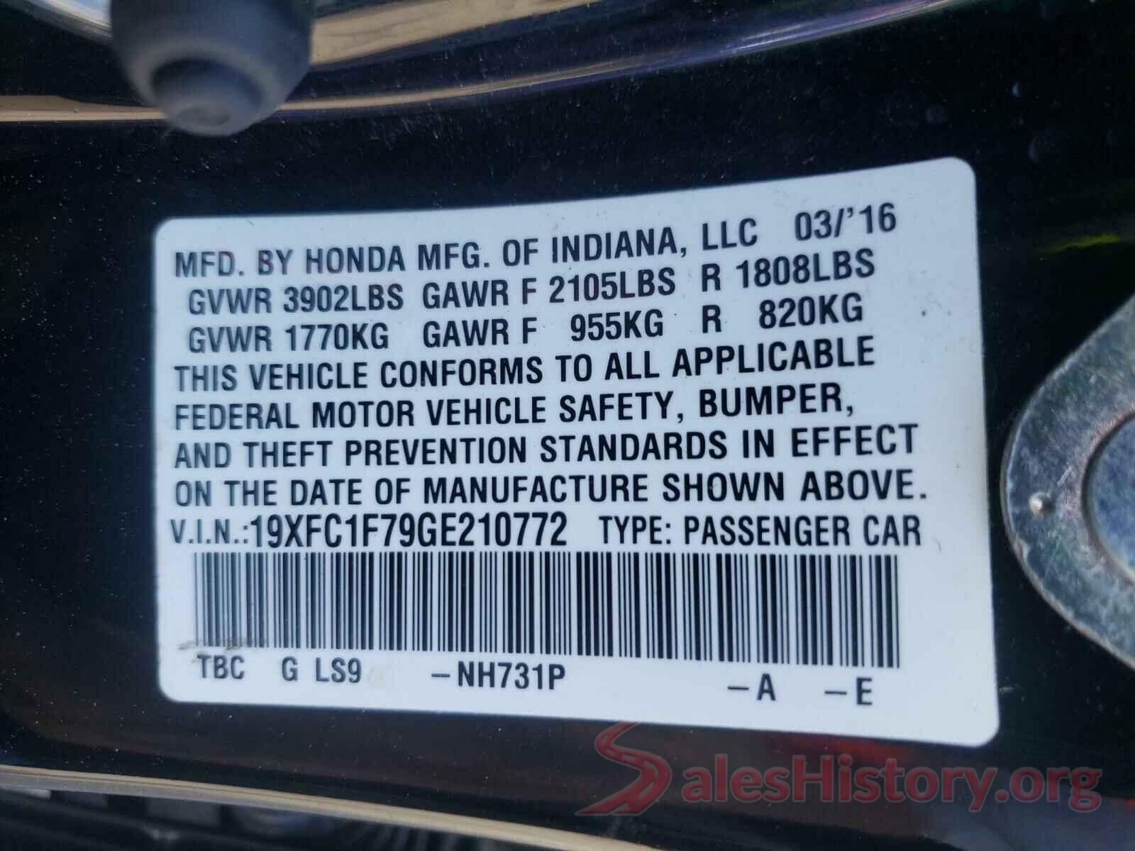 19XFC1F79GE210772 2016 HONDA CIVIC