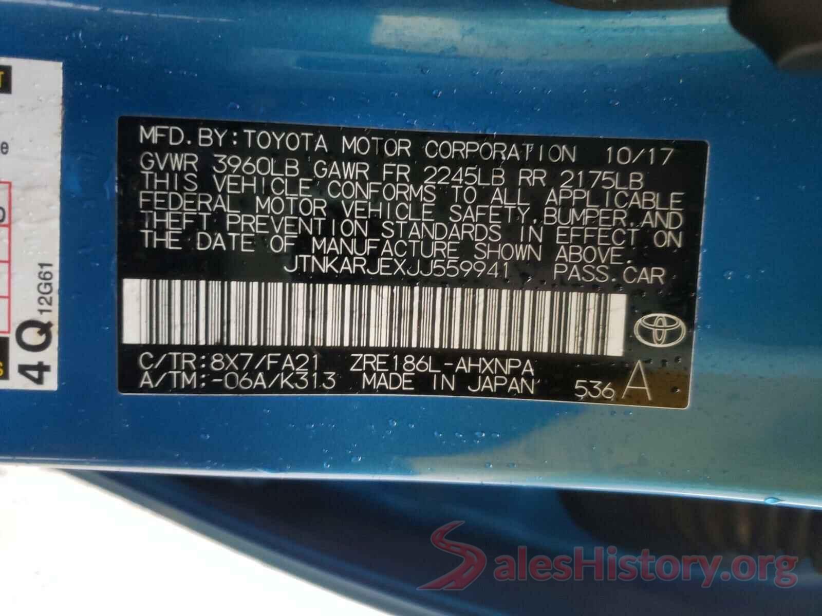 JTNKARJEXJJ559941 2018 TOYOTA COROLLA