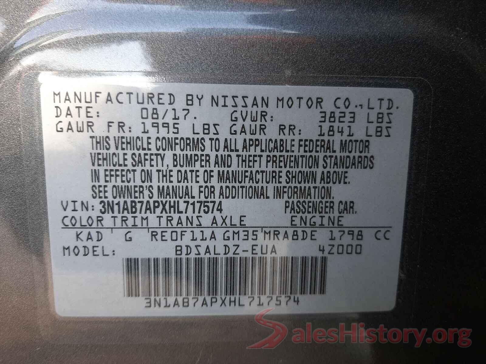 3N1AB7APXHL717574 2017 NISSAN SENTRA