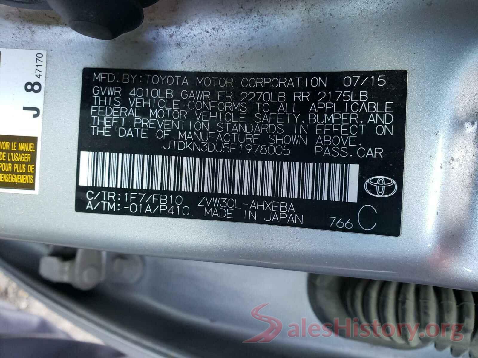 JTDKN3DU5F1978005 2015 TOYOTA PRIUS