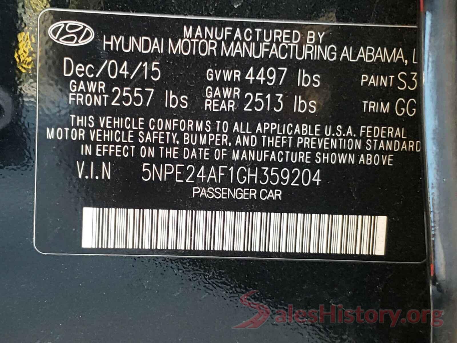 5NPE24AF1GH359204 2016 HYUNDAI SONATA