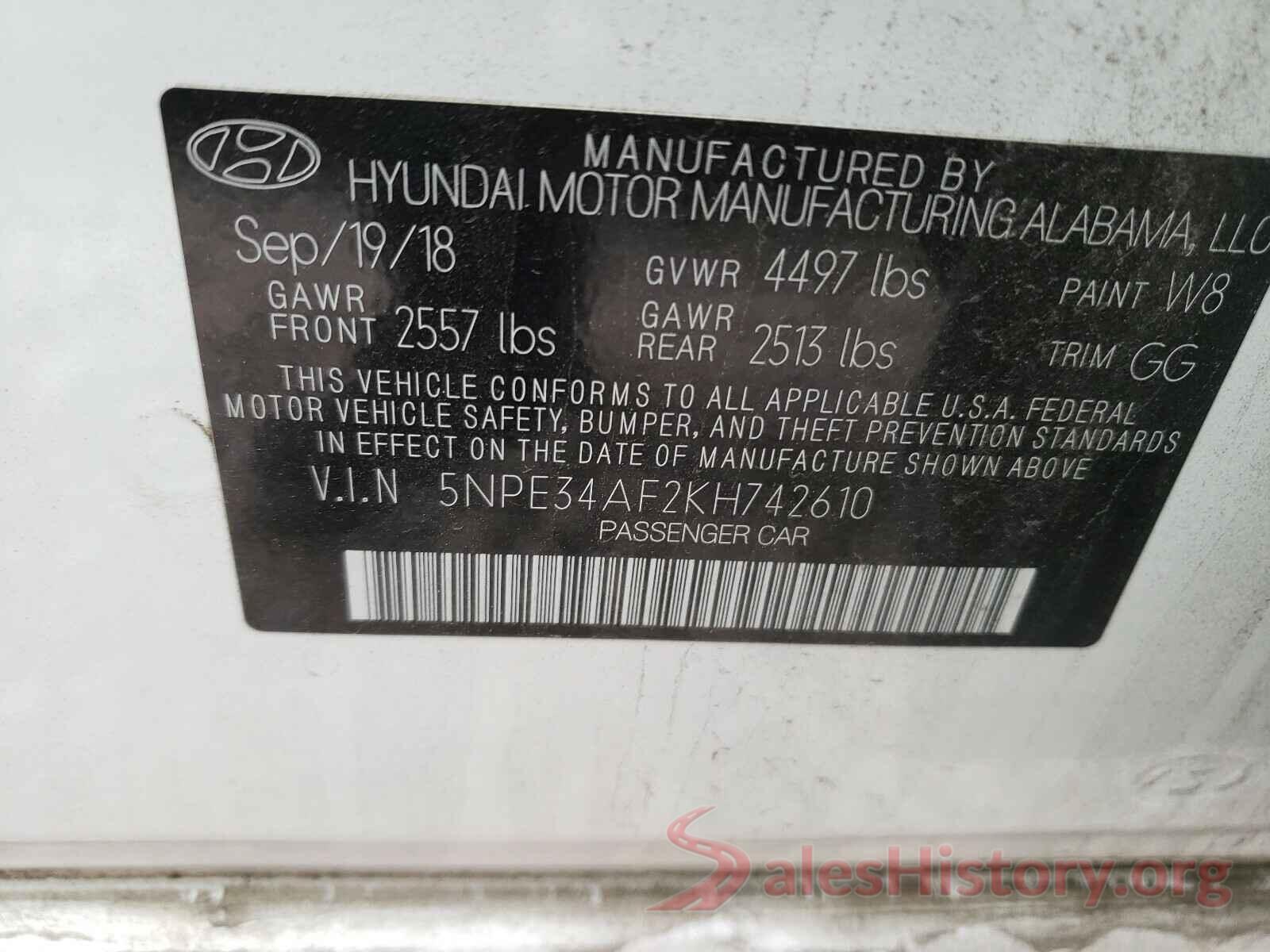 5NPE34AF2KH742610 2019 HYUNDAI SONATA