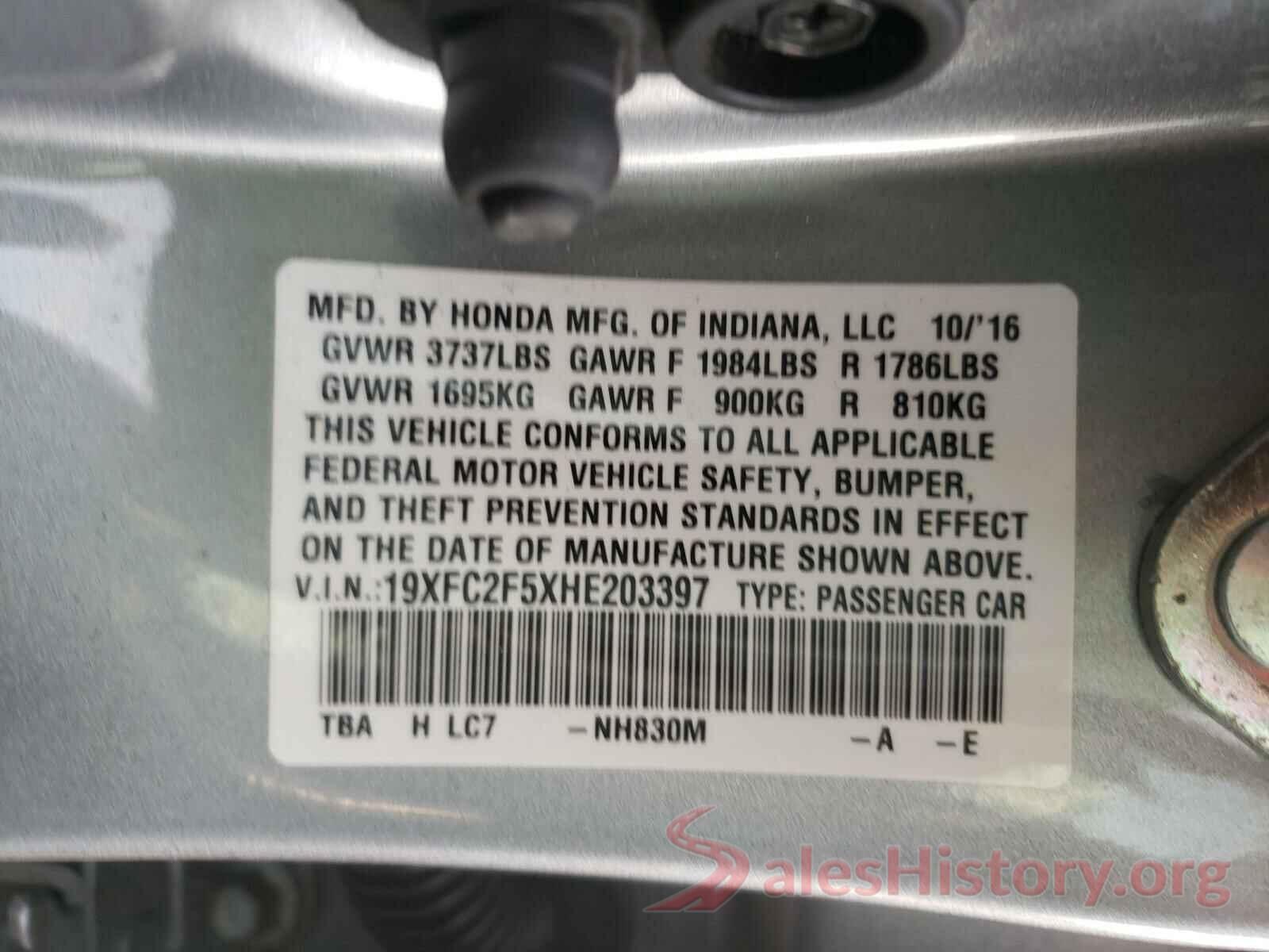 19XFC2F5XHE203397 2017 HONDA CIVIC