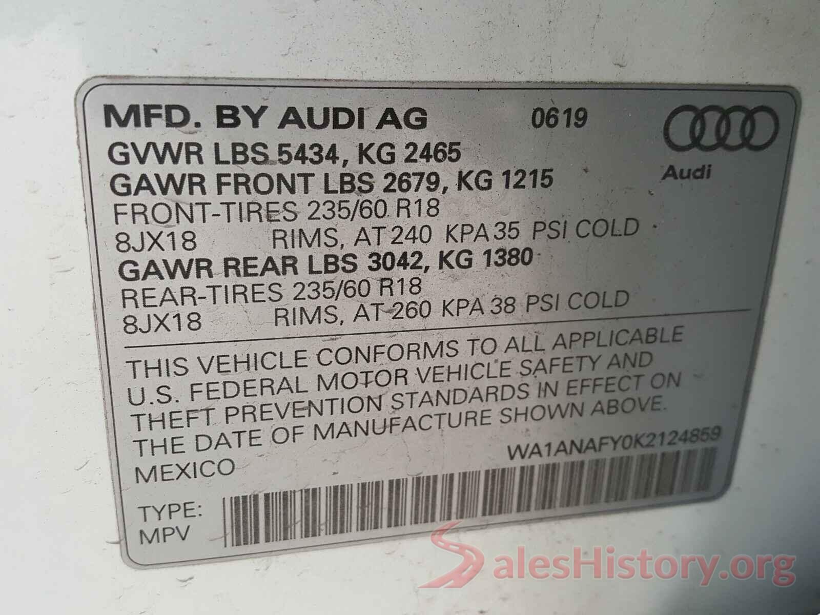 WA1ANAFY0K2124859 2019 AUDI Q5