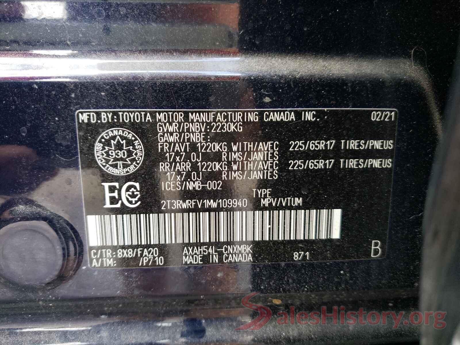 2T3RWRFV1MW109940 2021 TOYOTA RAV4