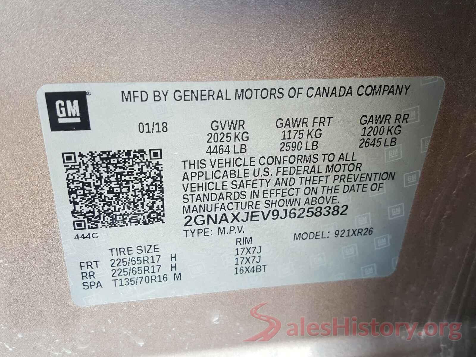 2GNAXJEV9J6258382 2018 CHEVROLET EQUINOX