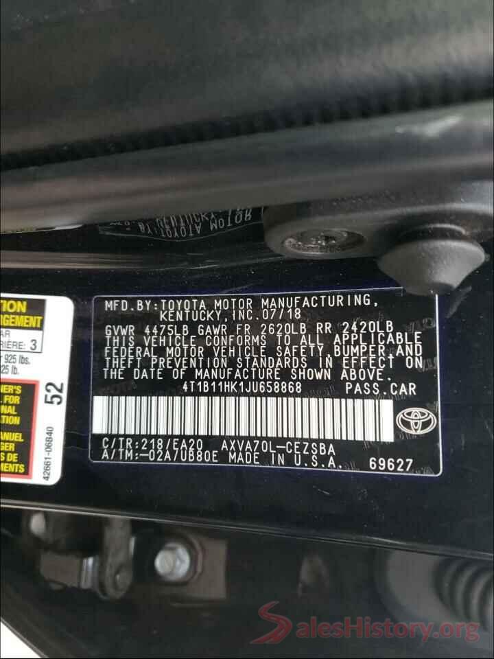 4T1B11HK1JU658868 2018 TOYOTA CAMRY