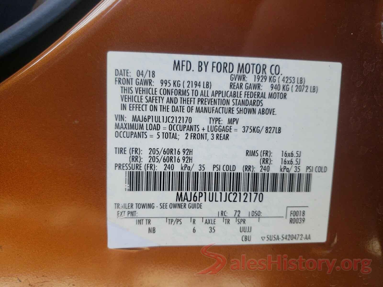 MAJ6P1UL1JC212170 2018 FORD ALL OTHER